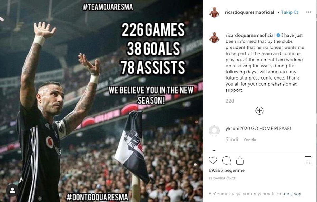 Quaresma\'dan ayrılık açıklaması