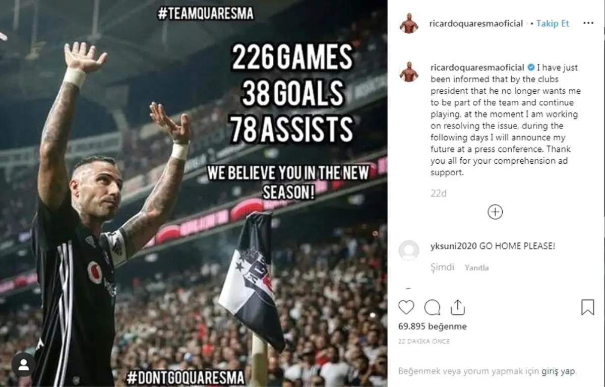 Quaresma\'dan ayrılık açıklaması