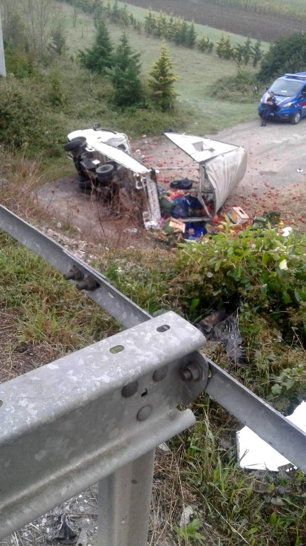 Sebze yüklü kamyonet kontrolden çıkarak devrildi: 2 yaralı