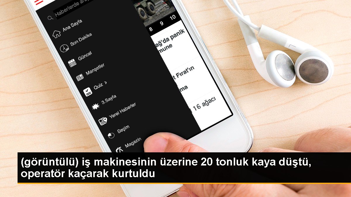 (görüntülü) iş makinesinin üzerine 20 tonluk kaya düştü, operatör kaçarak kurtuldu