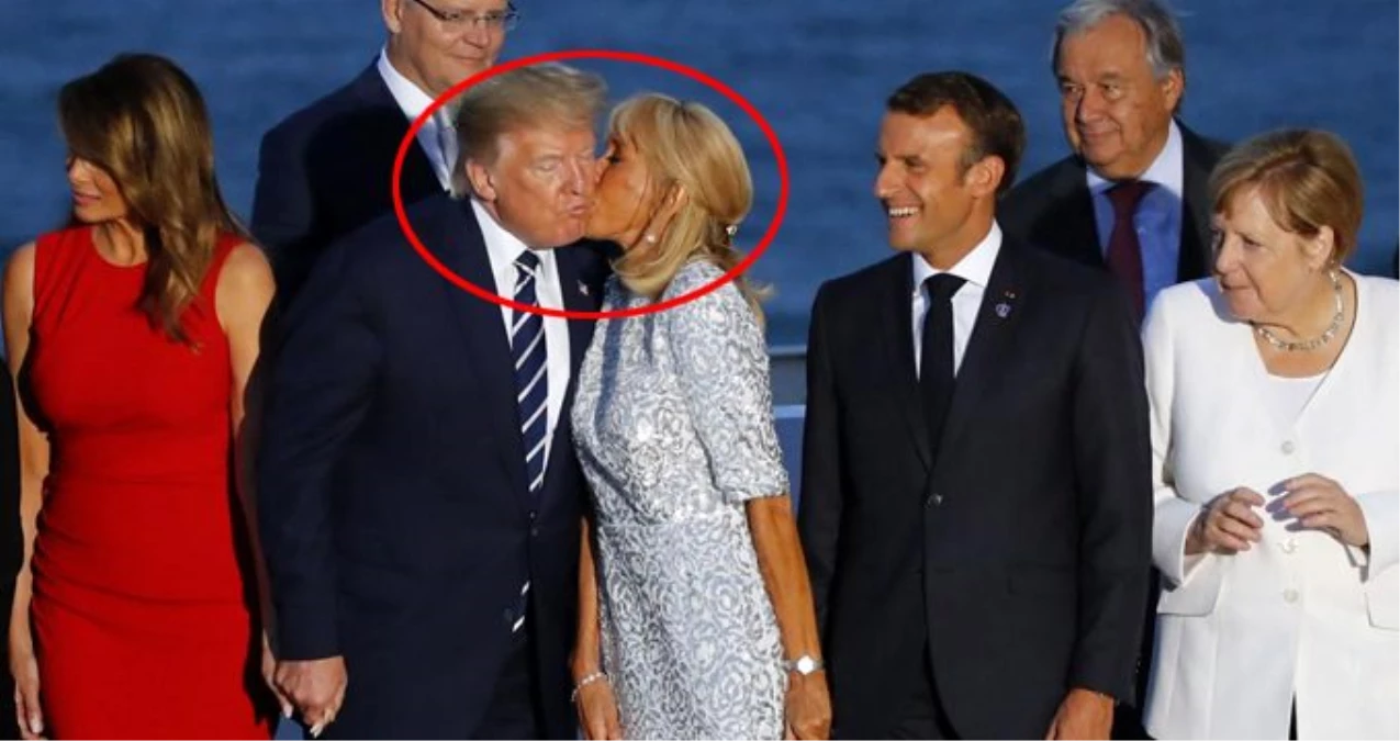 G-7 zirvesine Macron\'un eşinin Trump\'ı öpmesi damga vurdu!