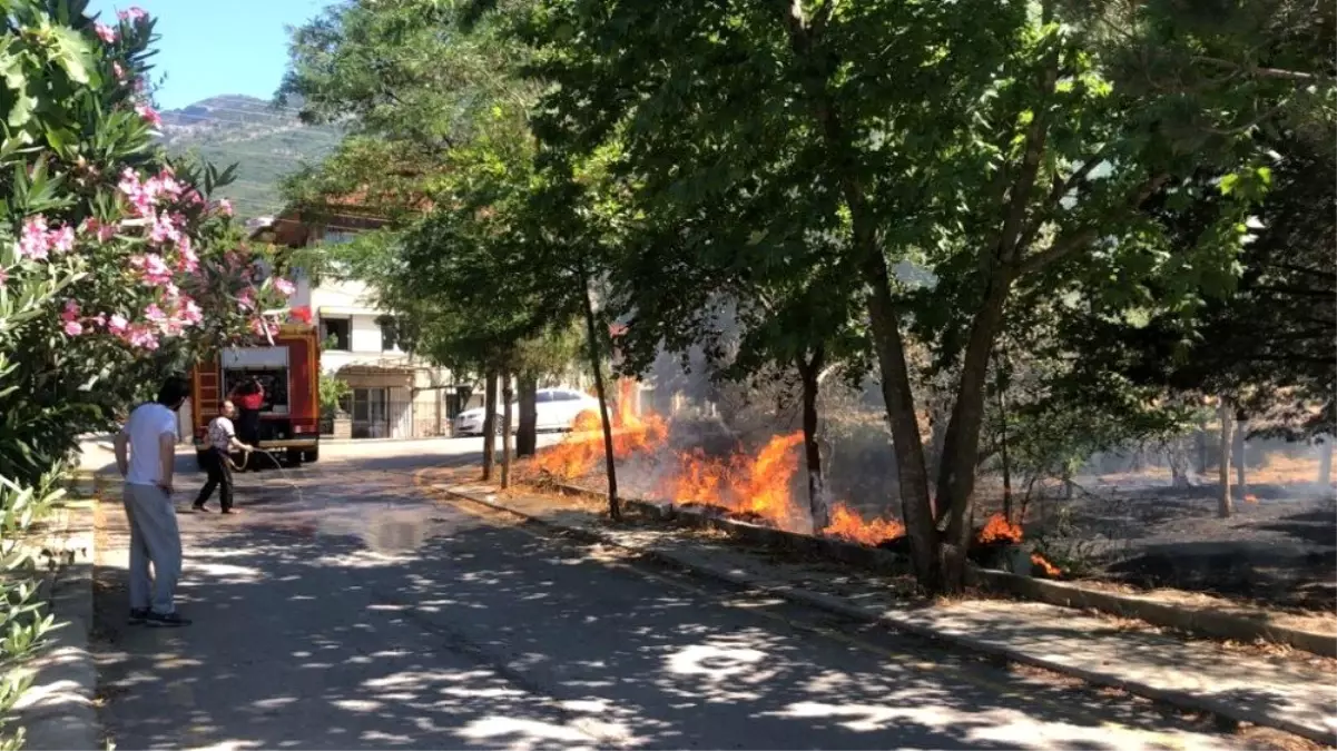 Evlerin arasındaki ot yangını korkuttu