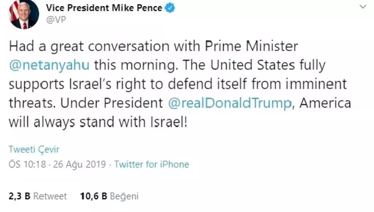 Pence: abd, her zaman israil\'in yanında olacak