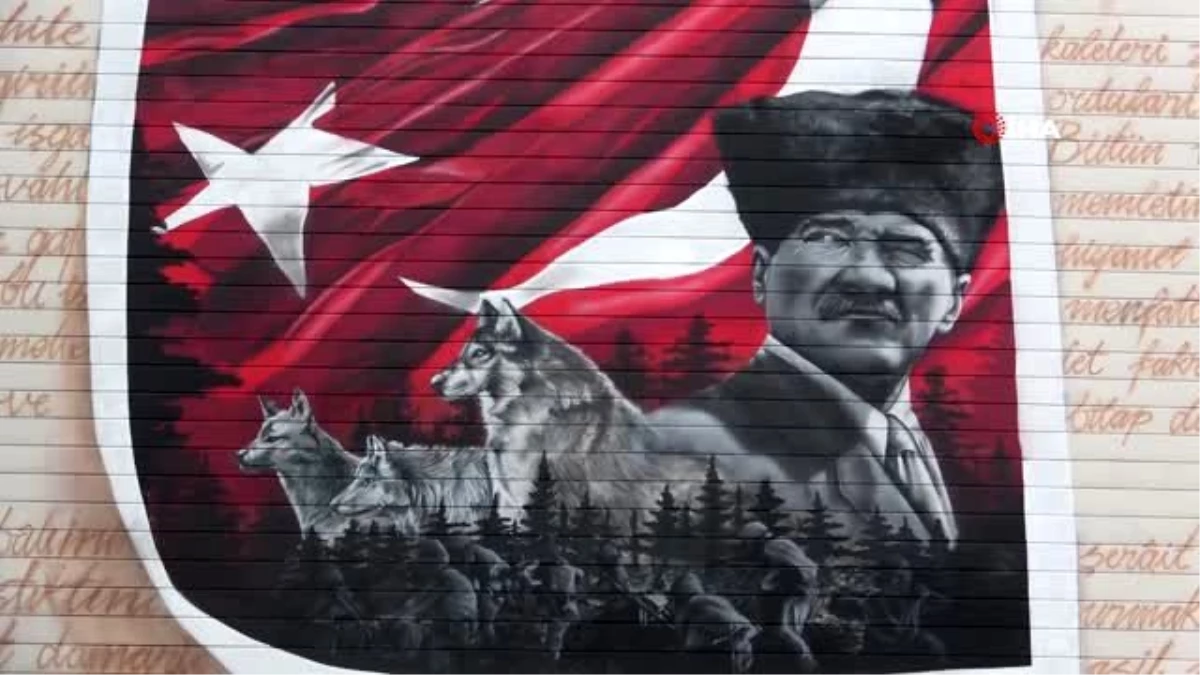 42 metrelik Atatürk\'lü mural çalışması beğeni topladı