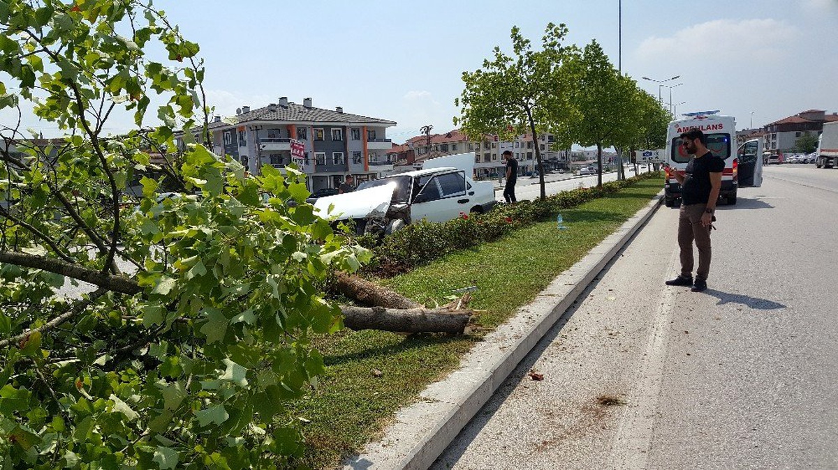Refüje çıkan otomobil ağaca çarptı: 1 çocuk yaralı