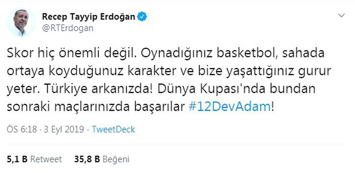 Cumhurbaşkanı Erdoğan\'dan 12 Dev Adam\'a mesaj