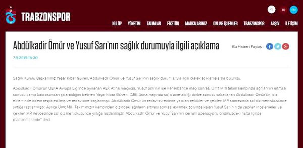 Trabzonspor\'dan abdülkadir ve yusuf açıklaması