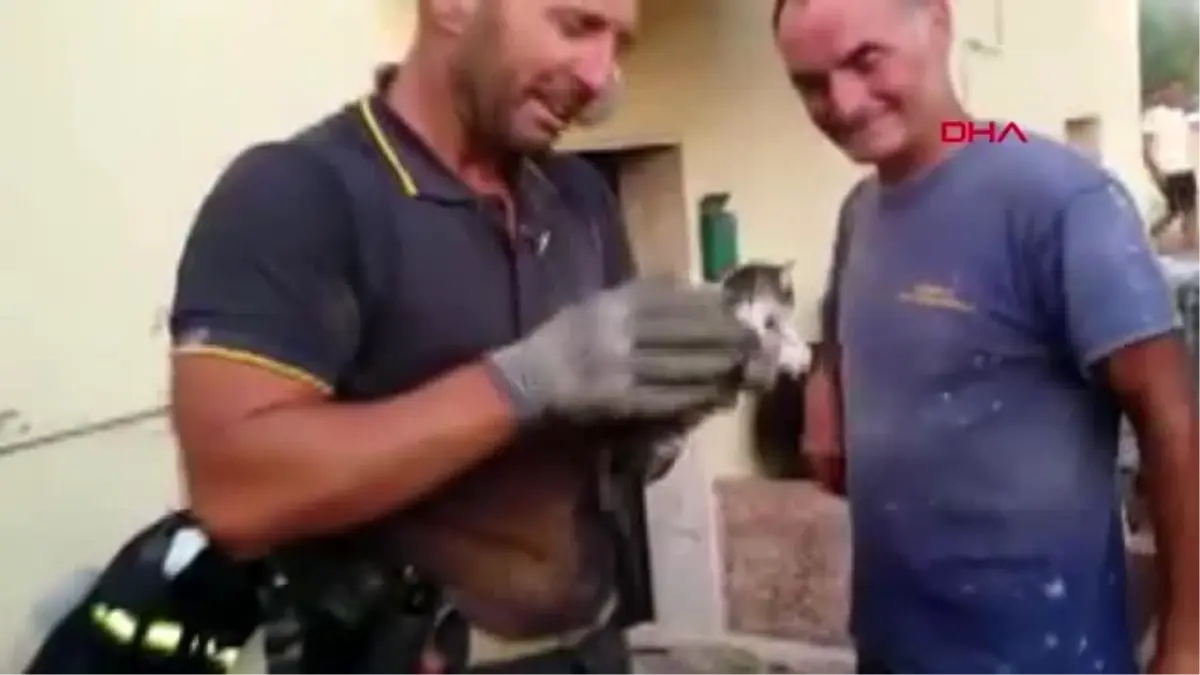 Yavru kediyi kurtaran itfaiyeci gözyaşlarına hakim olamadı