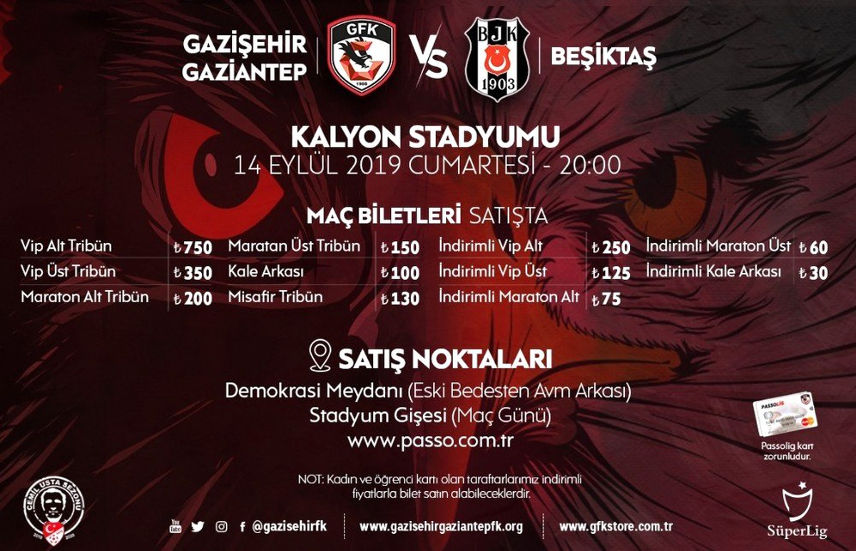 Gazişehir Gaziantep-Beşiktaş maçının biletleri satışa çıktı