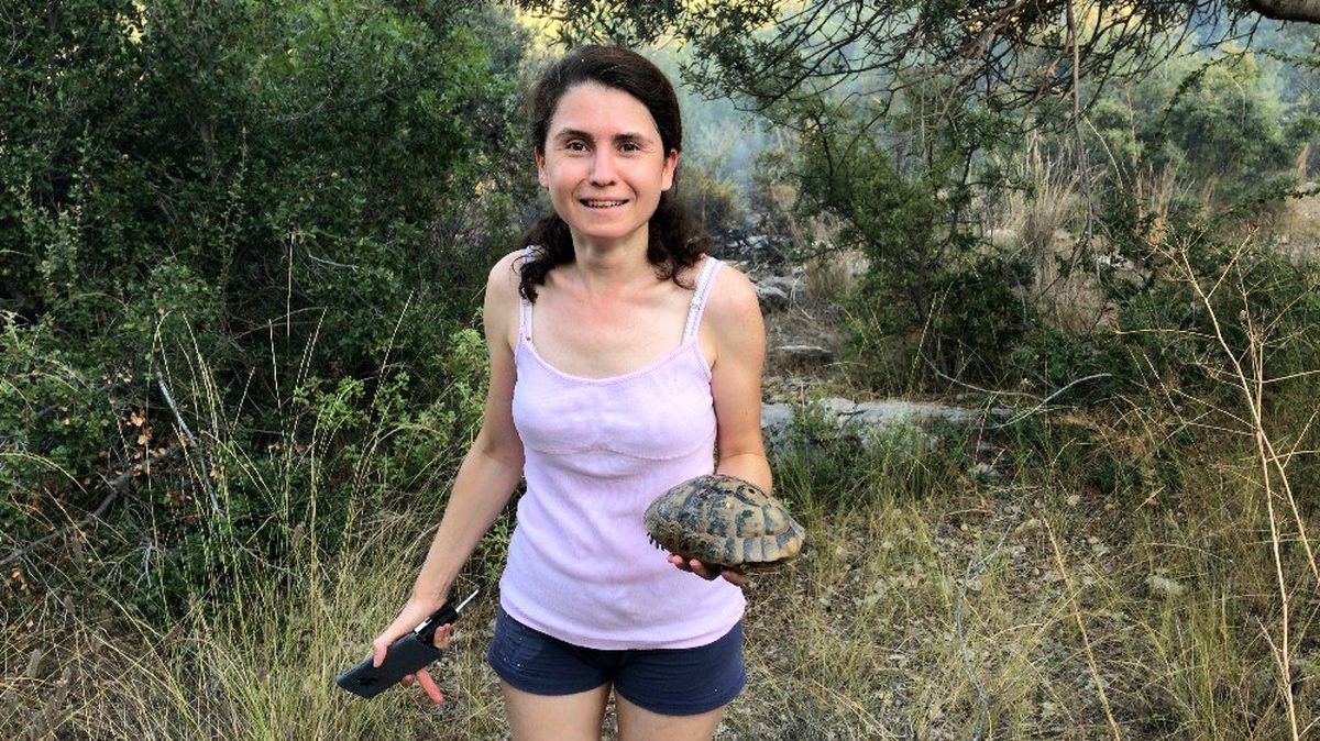 Mersinli Fulya Yetiş, önce itfaiyeyi seferber etti sonra da kaplumbağanın imdadına yetişti