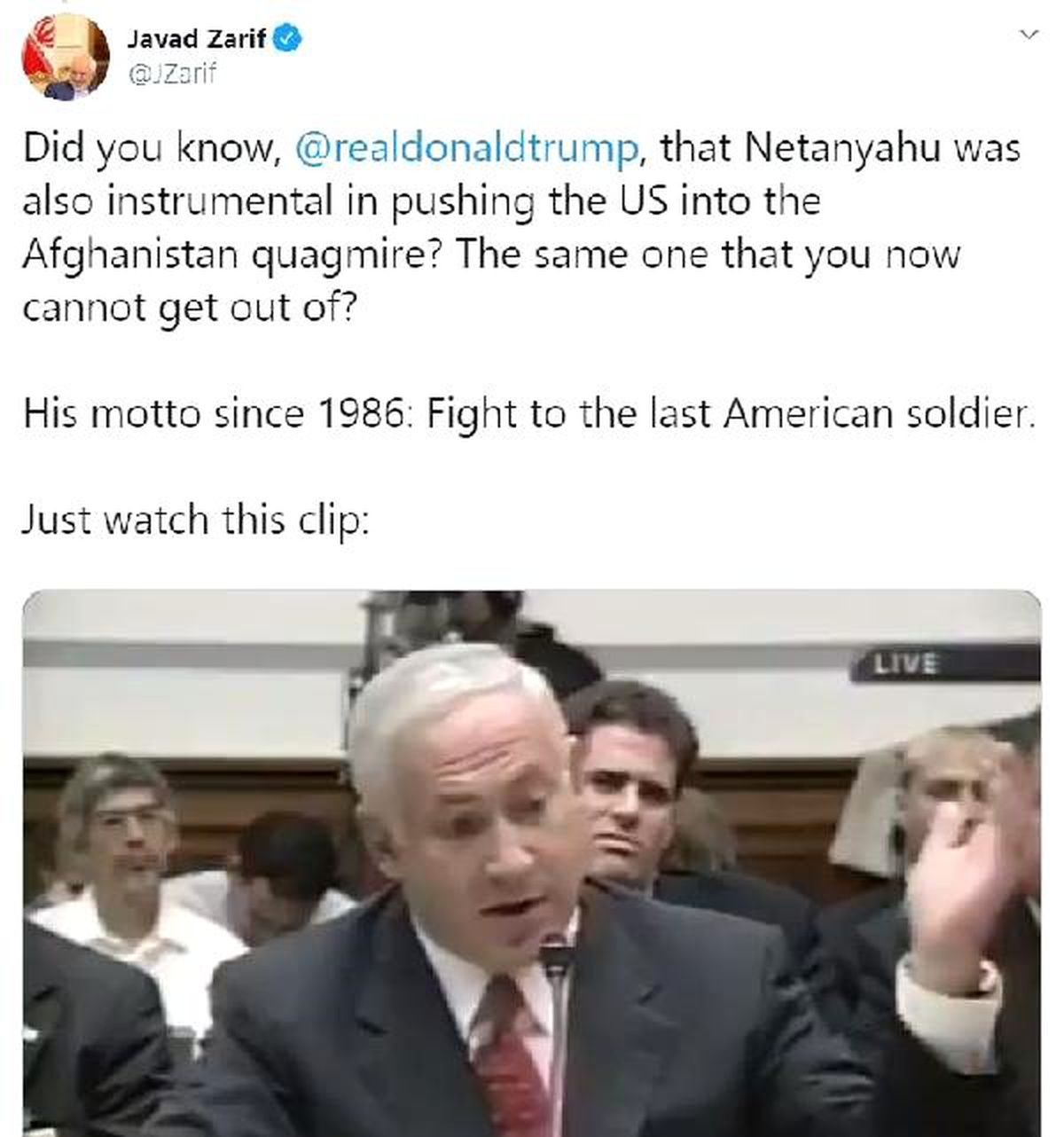 Zarif\'ten trump\'a \'afganistan ve netanyahu\' vurgusu