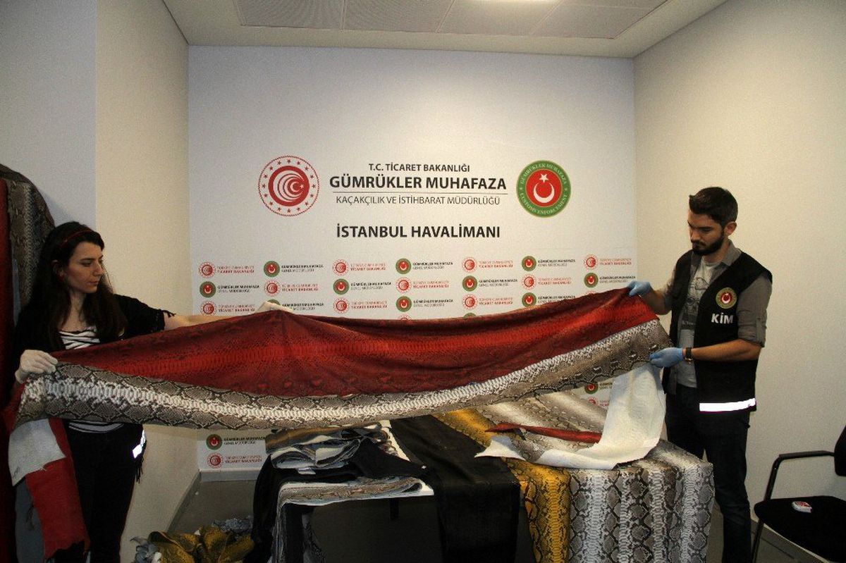 İstanbul Havalimanı\'nda ele geçirilen yılan derilerinin değeri 320 bin TL