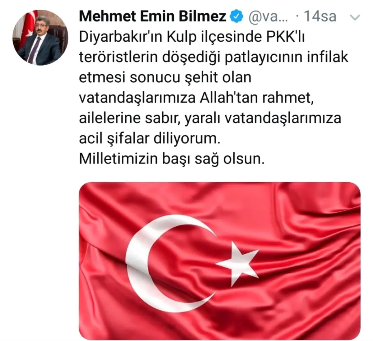 Van Valisi Bilmez\'den Diyarbakır\'daki sivil şehitler için taziye mesajı