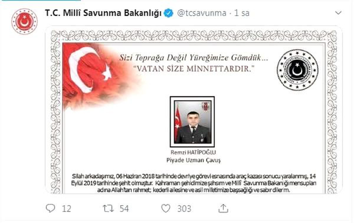 Kazada yaralanan asker 1 yıl sonra şehit oldu