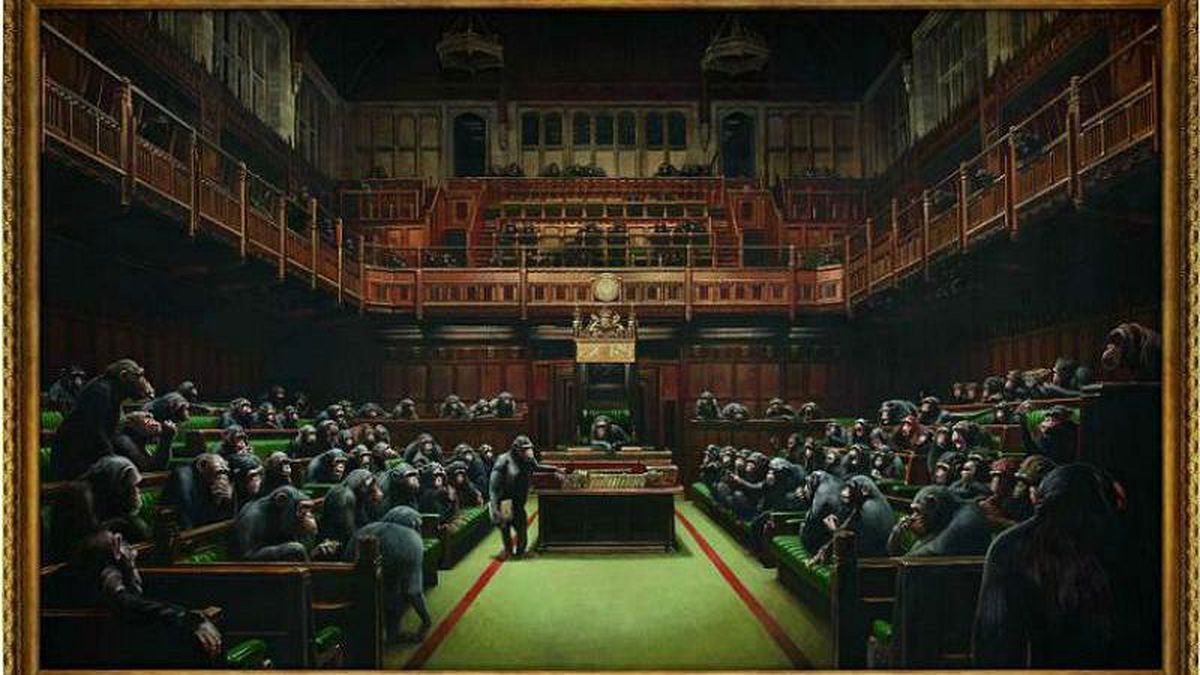 Banksy\'nin İngiliz milletvekillerini şempanze olarak tasvir eden tablosu satışa sunuluyor