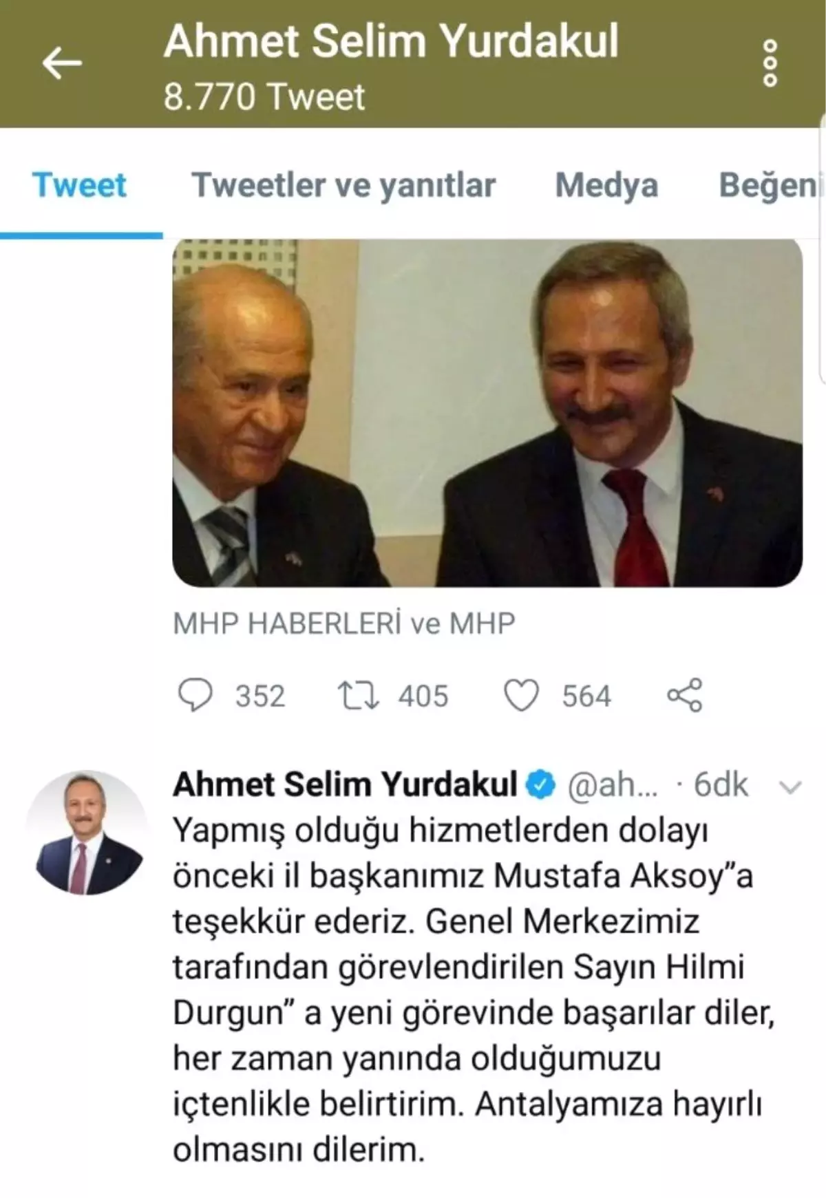 MHP Antalya İl Başkanlığına Hilmi Durgun getirildi