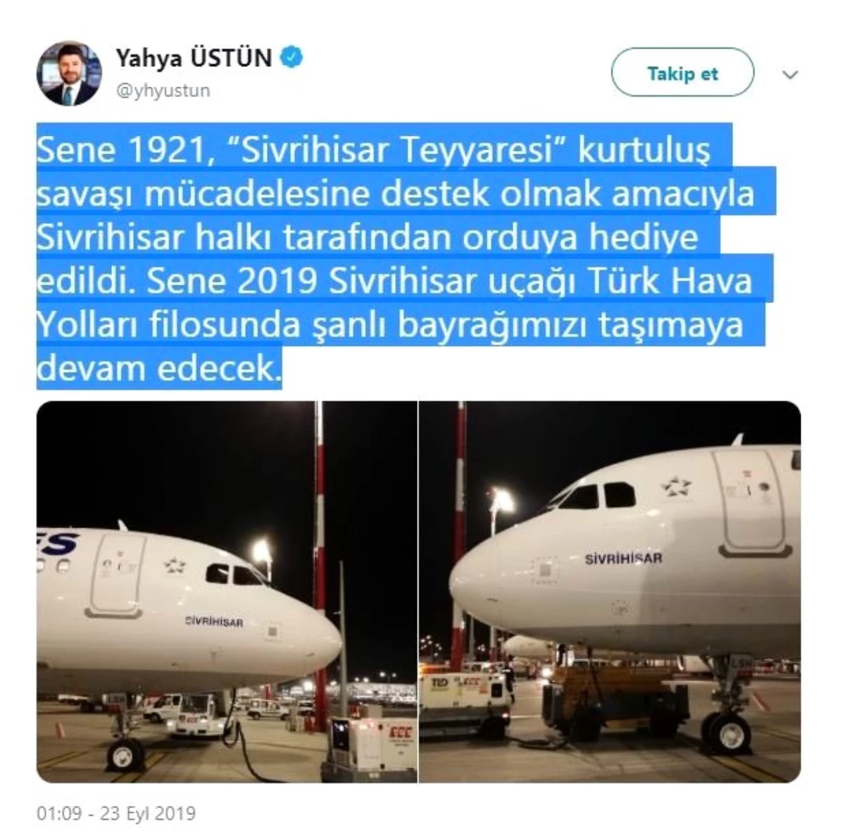 Türk Hava Yolları yeni uçağına Sivrihisar adını verdi