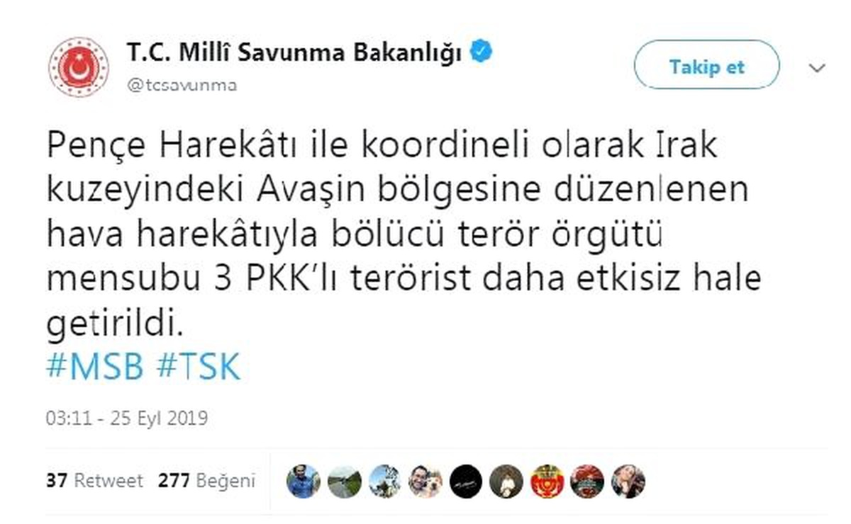 Irak\'ın kuzeyinde 3 terörist etkisiz hale getirildi