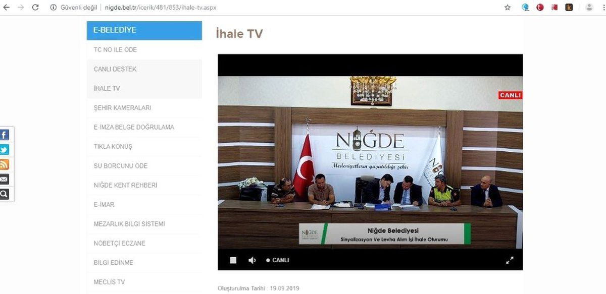 Niğde Belediyesi İhaleler Canlı Yayında Gerçekleşiyor