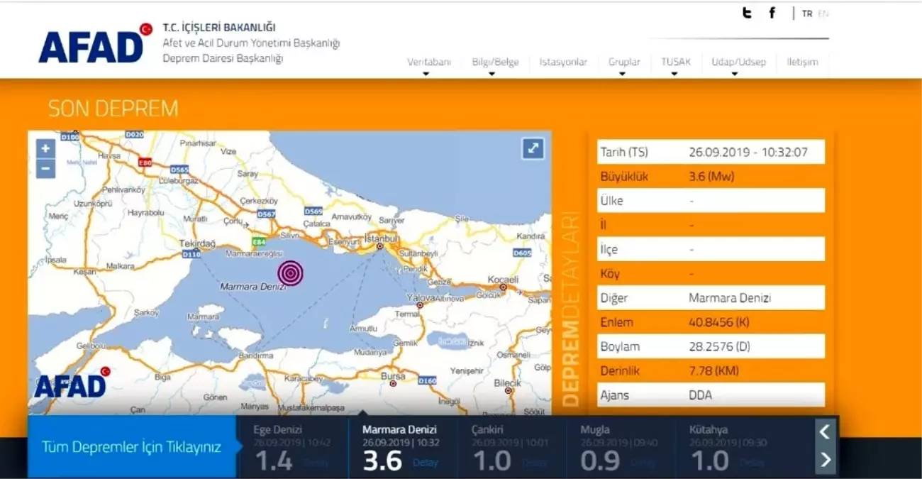 Silivri açıklarında 3,6 büyüklüğünde deprem