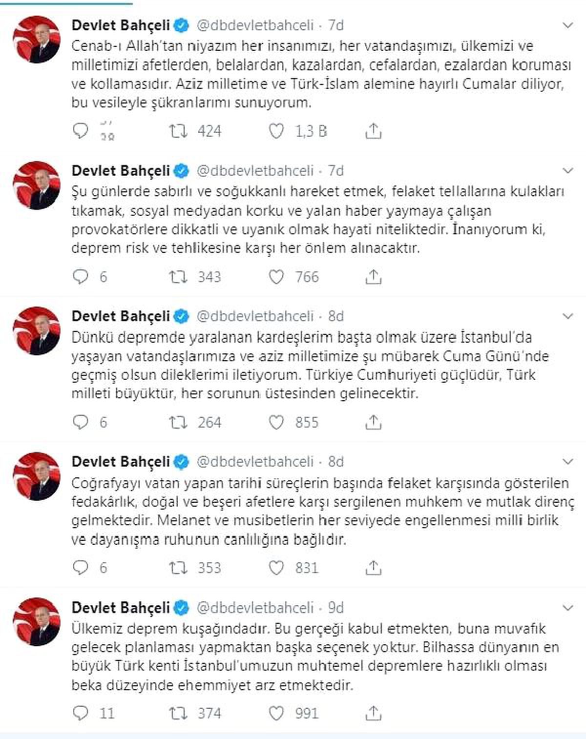 Bahçeli\'den deprem açıklaması