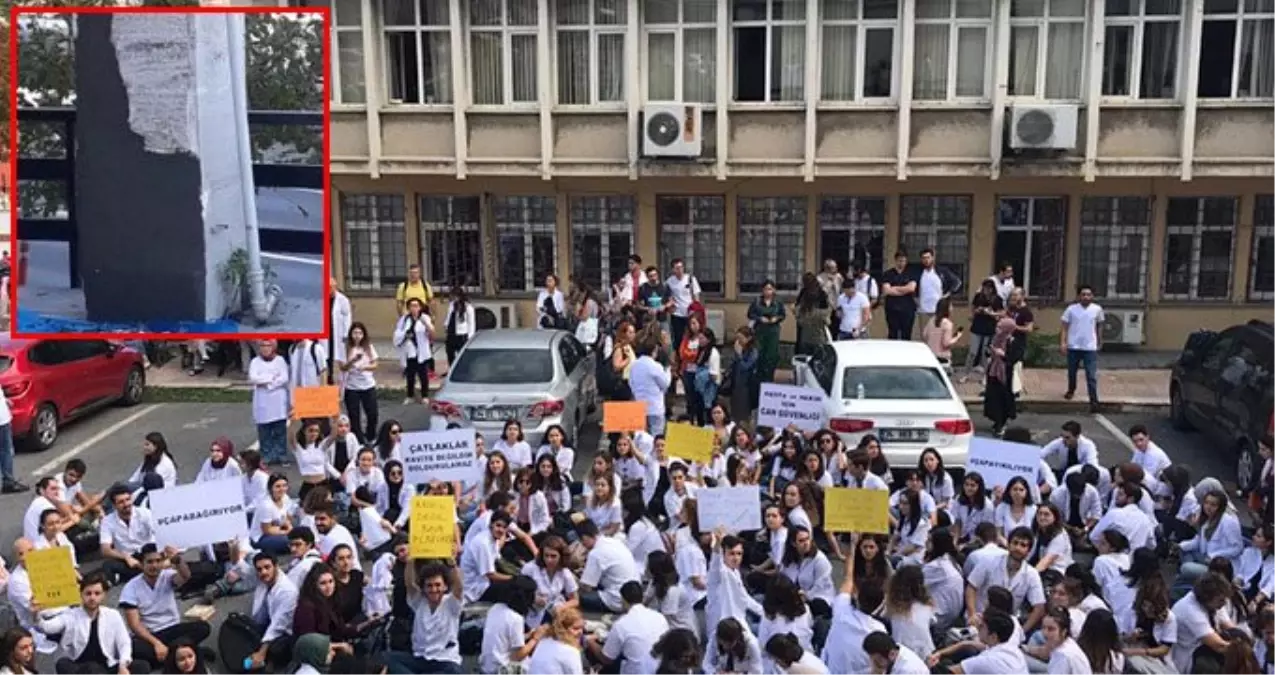 Çapa Tıp Fakültesi\'ndeki çatlakları sıvayla kapattılar