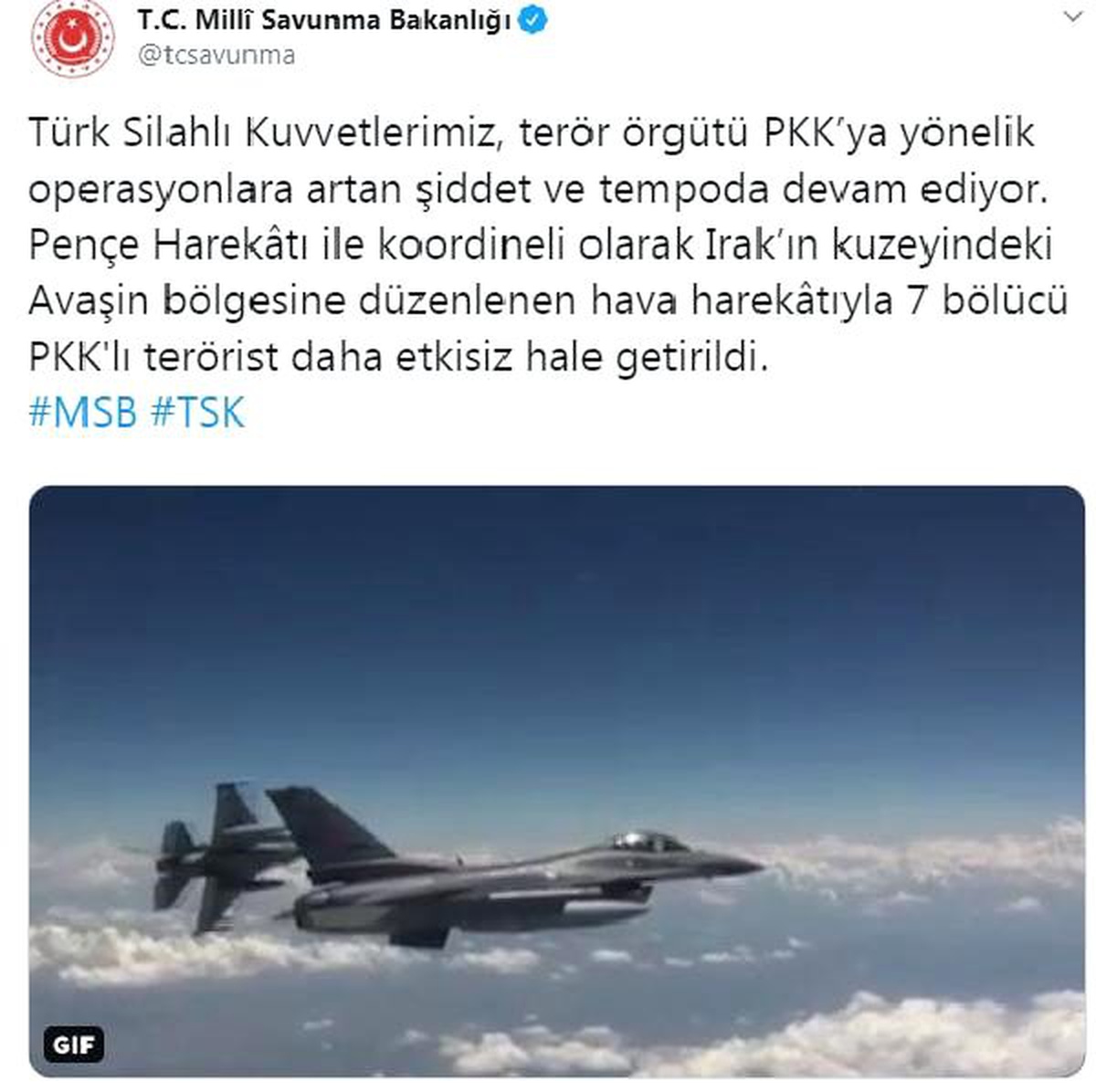 Irak\'ın kuzeyinde 7 pkk\'lı terörist etkisiz hale getirildi