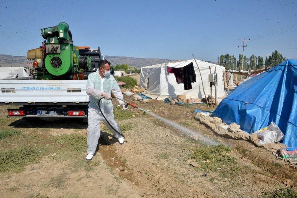 Tarım işçilerinin çadırları ilaçlanıyor