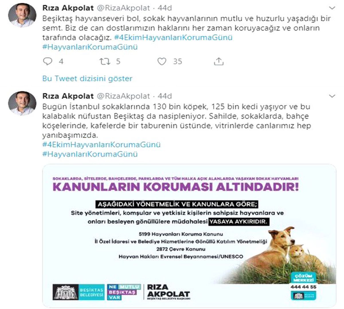 Başkan Akpolat\'tan, 4 Ekim Hayvanları Koruma Günü mesajı