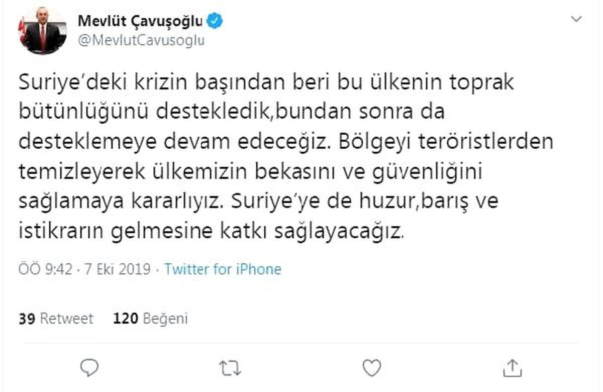 Bakan çavuşoğlu: bölgeyi teröristlerden temizleyeceğiz