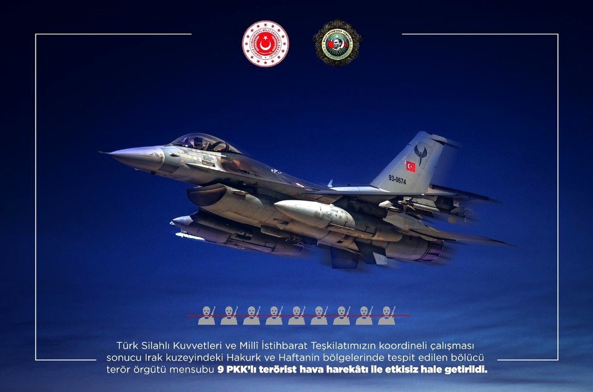 Irak\'ın kuzeyine hava harekatında 9 PKK\'lı etkisiz hale getirildi