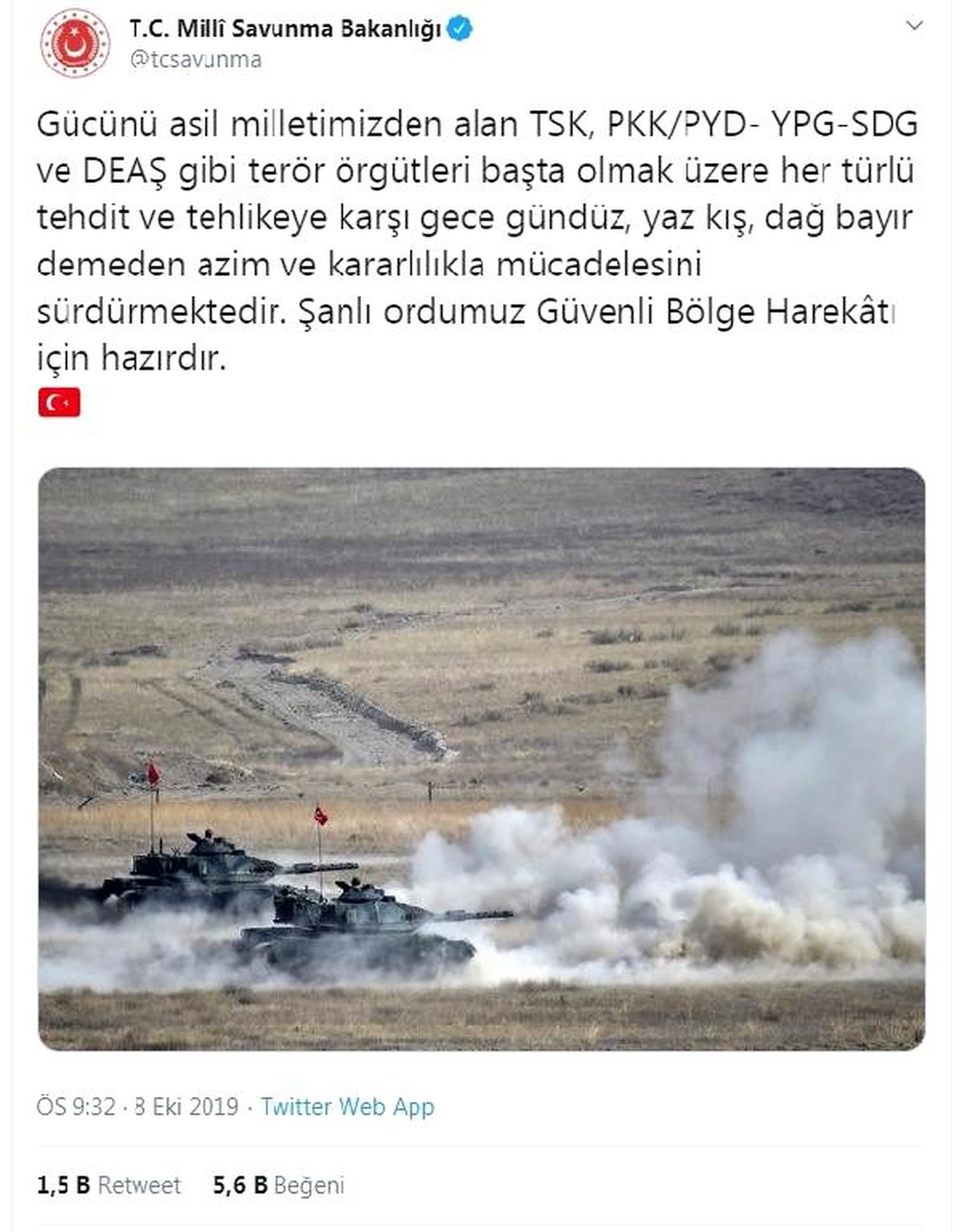 Milli savunma bakanlığı\'ndan \'güvenli bölge\' için hazırız mesajı