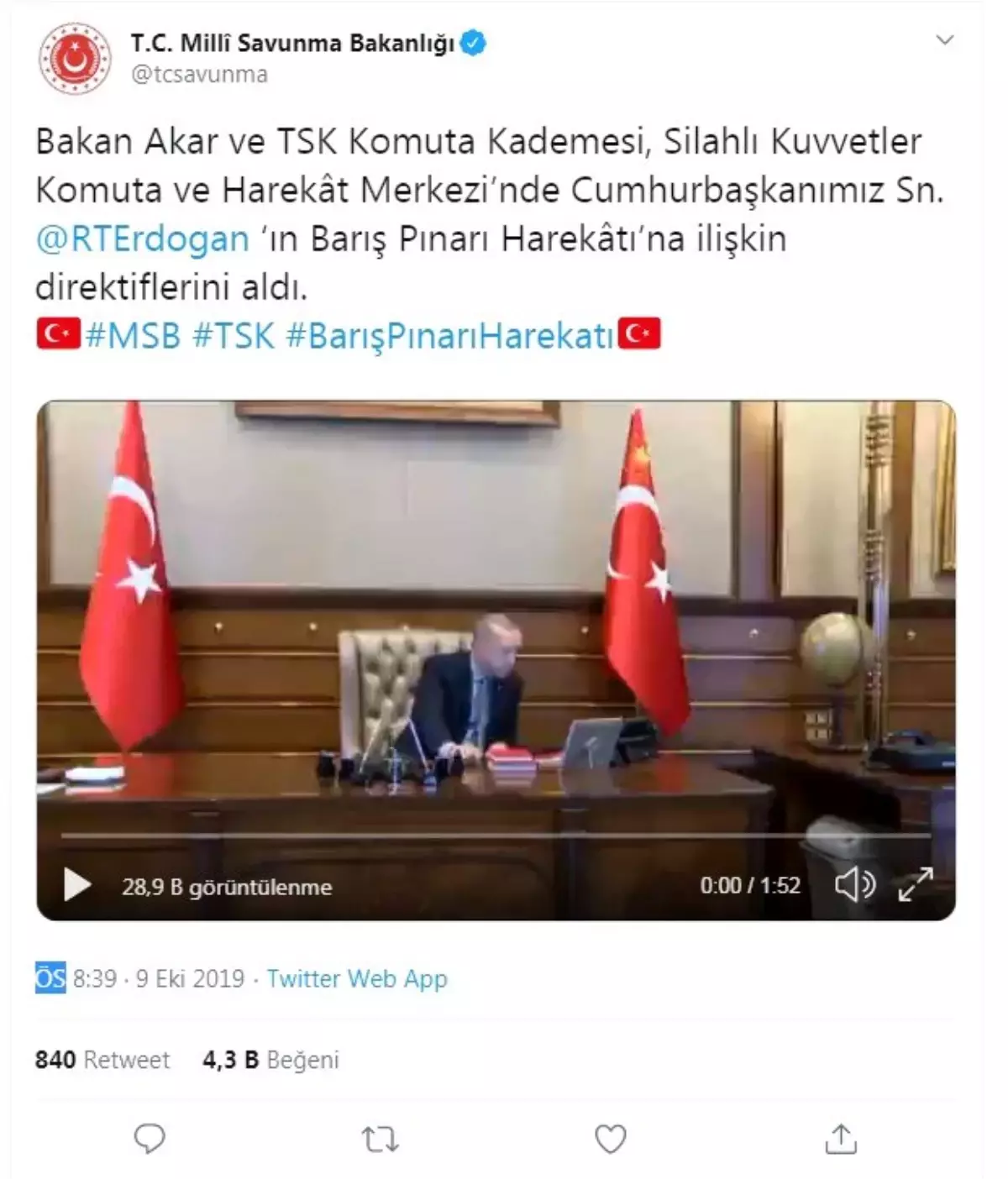 Cumhurbaşkanı Erdoğan\'dan Barış Pınarı Harekatı\'na ilişkin direktifler