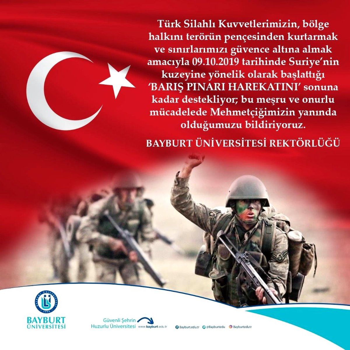 Bayburt Üniversitesi\'nden Barış Pınarı Harekatına tam destek