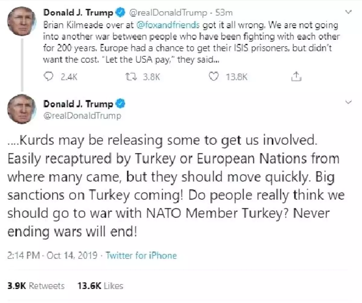 Trump: insanlar gerçekten nato üyesi türkiye ile savaşacağımızı mı düşünüyor?