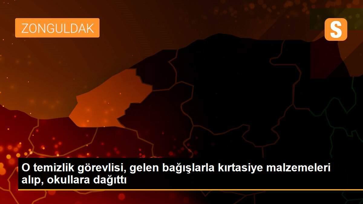 O temizlik görevlisi, gelen bağışlarla kırtasiye malzemeleri alıp, okullara dağıttı