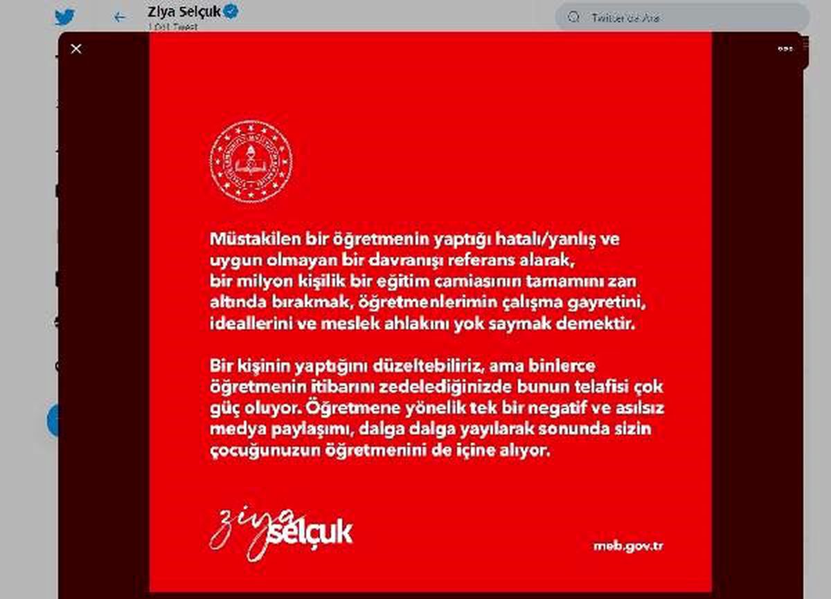 Bakan Selçuk\'tan \'öğretmene yönelik asılsız medya\' paylaşımı