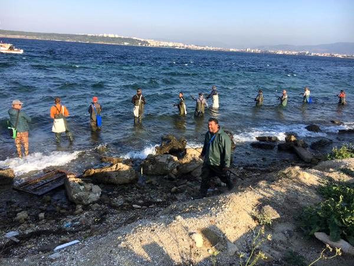 Bellerine kadar denize girip, lüfer avladılar