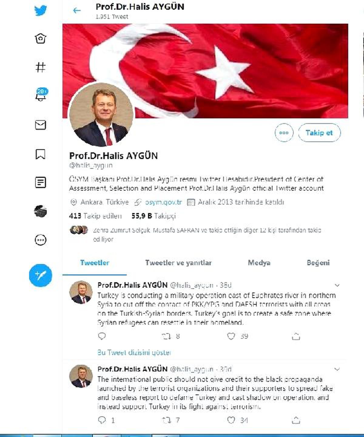 ÖSYM Başkanı Aygün\'den \'Barış Pınarı\' paylaşımı