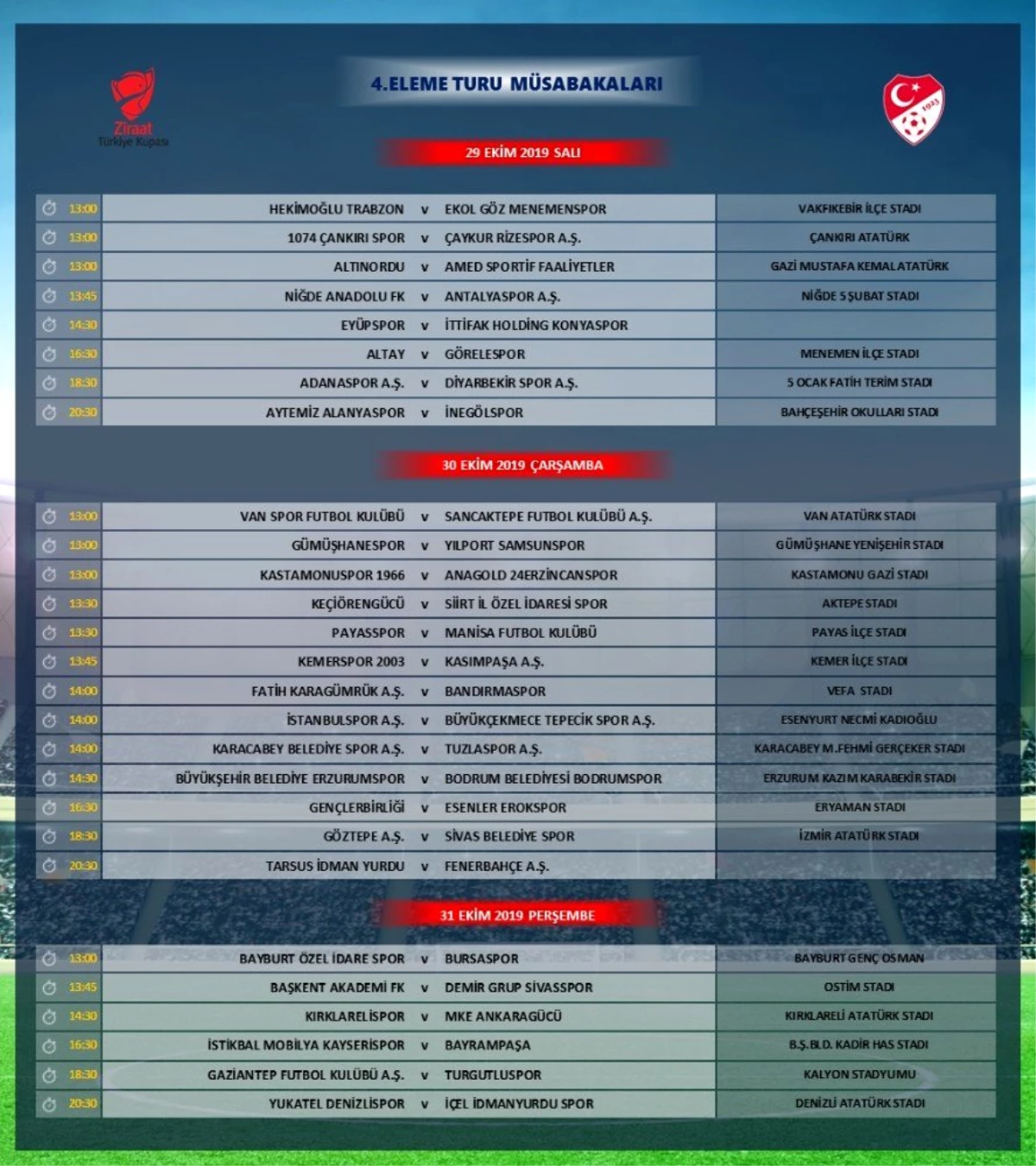 Ziraat Türkiye Kupası 4. tur maç programı açıklandı