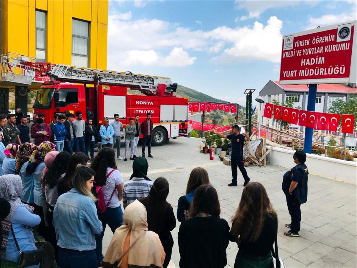 Hadim\'de yurt öğrencileri yangın tatbikatı yaptı