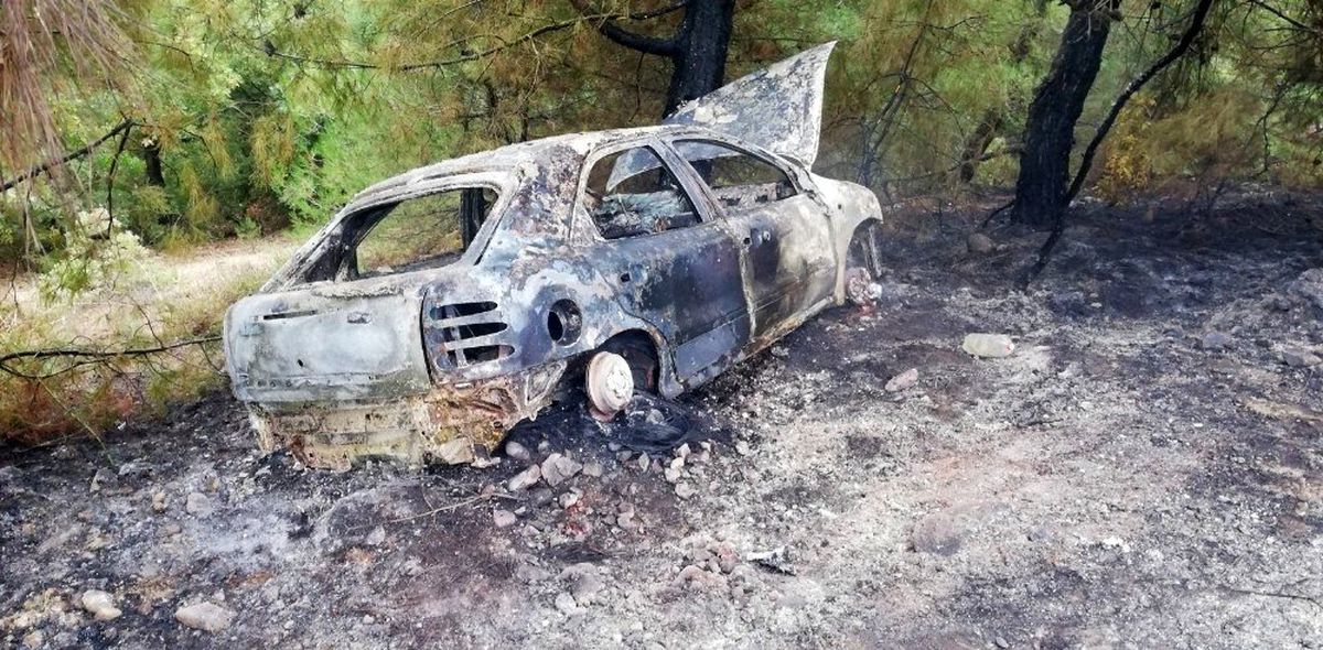 Virajı alamayarak ormana uçan otomobil alev aldı