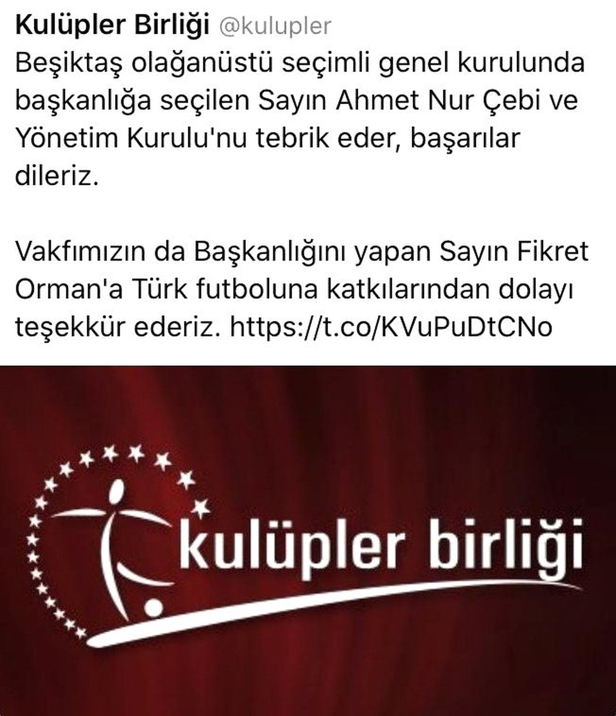 Kulüpler Birliği\'nden Ahmet Nur Çebi\'ye erken tebrik
