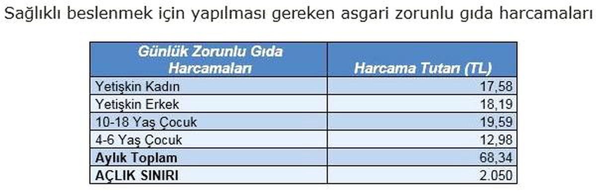 Bisam: Dört kişilik ailenin sağlıklı beslenmesi 2,050 liraya çıktı