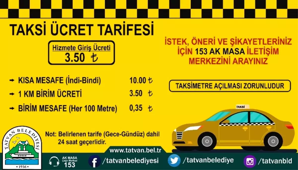 Tatvan\'daki "ticari taksilere" yeni fiyat düzenlemesi