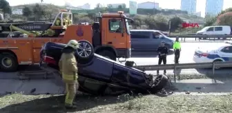 Başakşehir'de emniyet şeridindeki minibüse çarpan araç takla attı