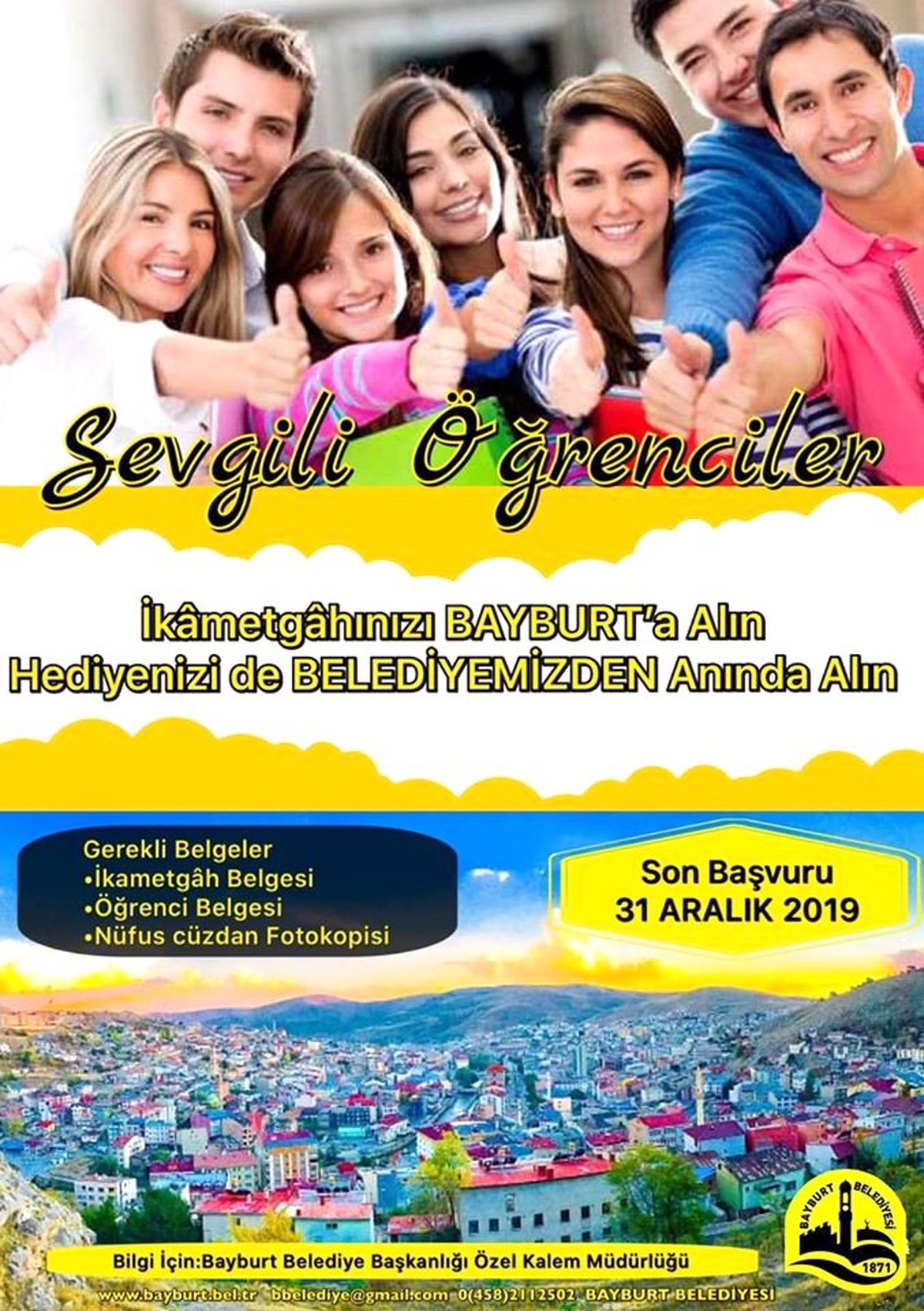Bayburt Belediyesi\'nden öğrencilere "İkametgâhınızı Bayburt\'a alın" kampanyası