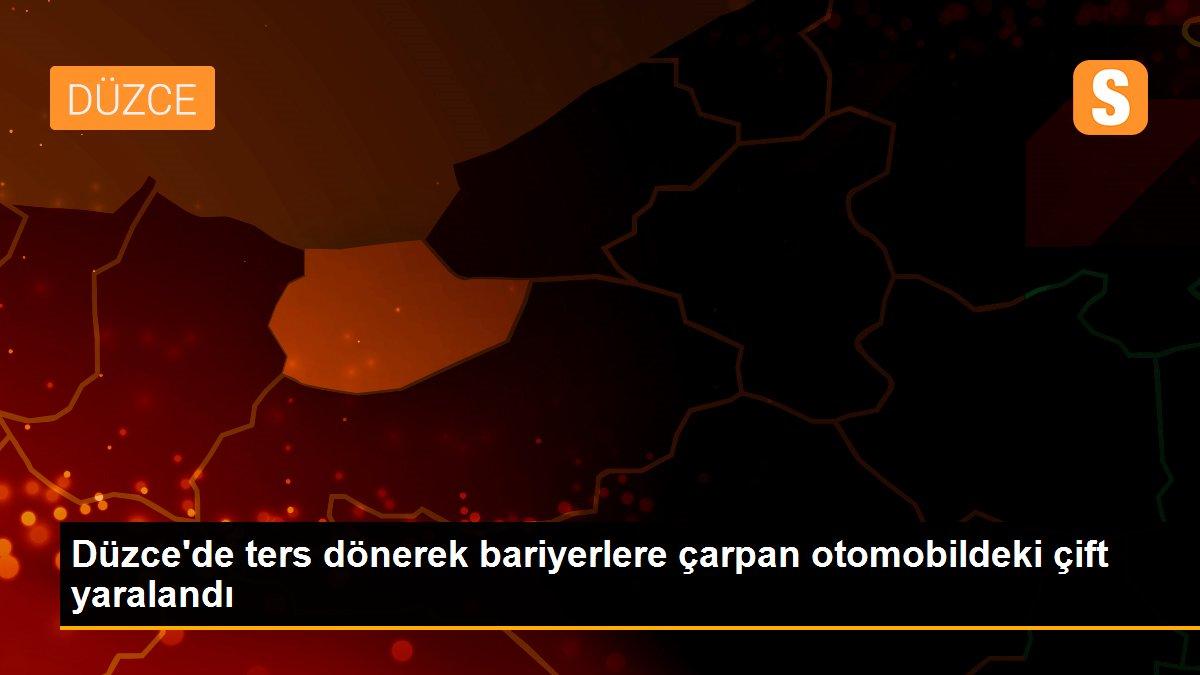 Düzce\'de ters dönerek bariyerlere çarpan otomobildeki çift yaralandı