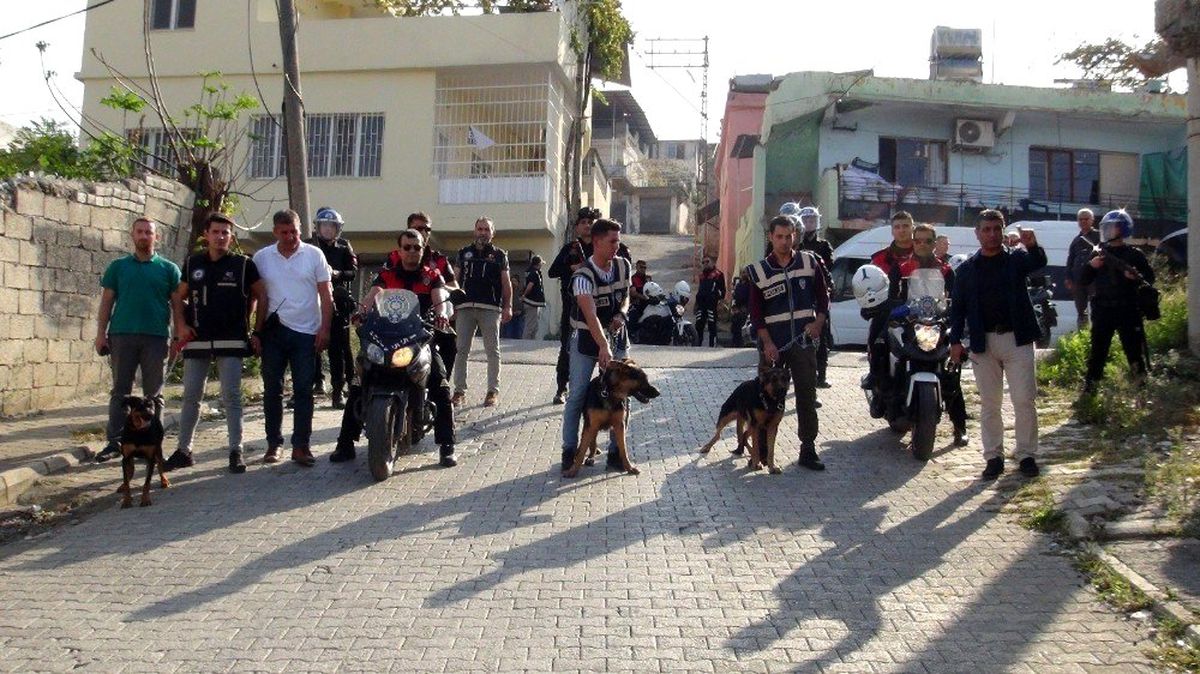 İskenderun polisinden dedektör köpeklerle uyuşturucu baskını