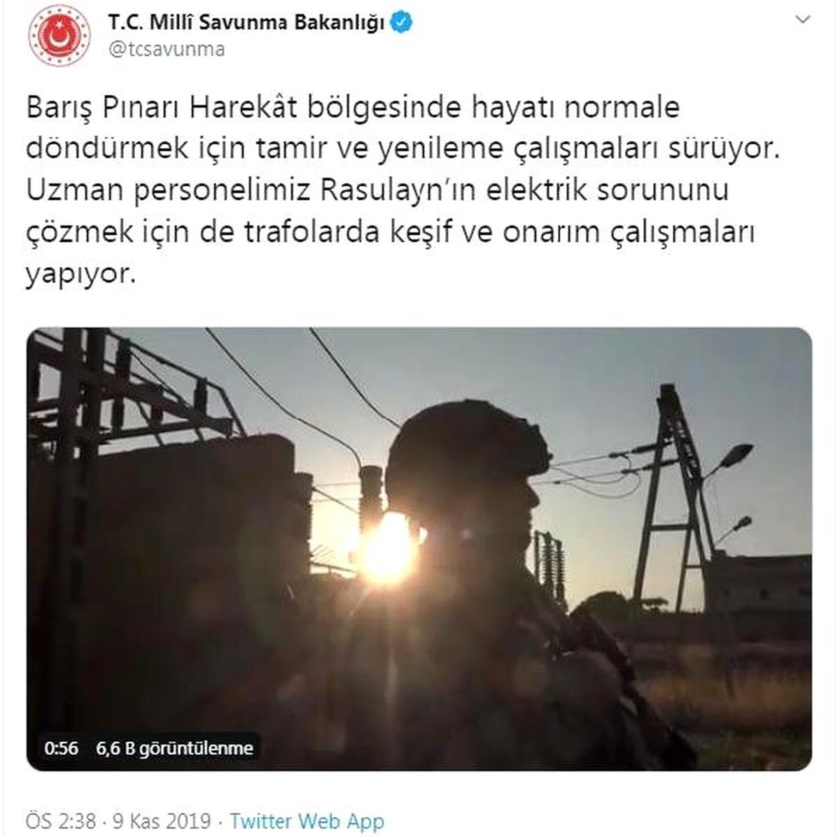 MSB: Uzman personelimiz, Rasulayn\'da trafoları onarıyor